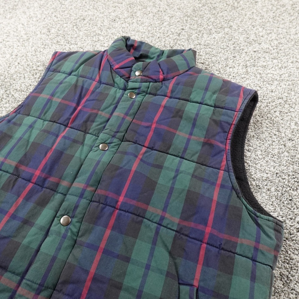 VTG Gap Vest Mens S Green Blue Scotch Tartan Fleece Lined Zip Jacket Coat 90s